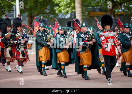 Marching Guards Band, Trooping the Color Rerépétitions, The Mall, Londres, Angleterre, Royaume-Uni, samedi, 21 mai 2022. Banque D'Images