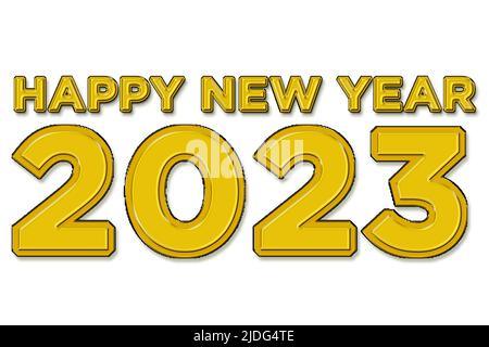 Bonne année 2023 illustration en texte jaune sur fond blanc Banque D'Images