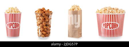 Collection de pop-corn savoureux sur fond blanc Banque D'Images