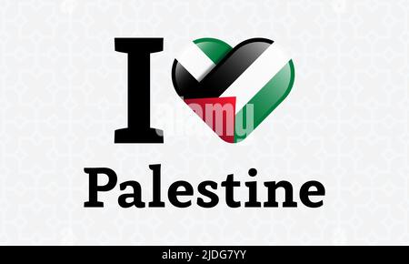 Coeur et moi aimons le drapeau de Palestine, illustration vectorielle sur fond blanc Illustration de Vecteur