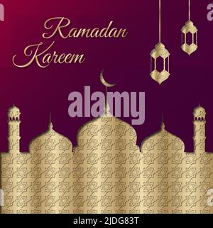 Silhouette de la mosquée bleue ramadan kareem.Ramadan kareem carte de vœux invitation pour la communauté musulmane.Illustration vectorielle Illustration de Vecteur