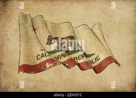 Papier peint vieilli texturé avec une illustration rayée du drapeau de l'état de Californie Banque D'Images