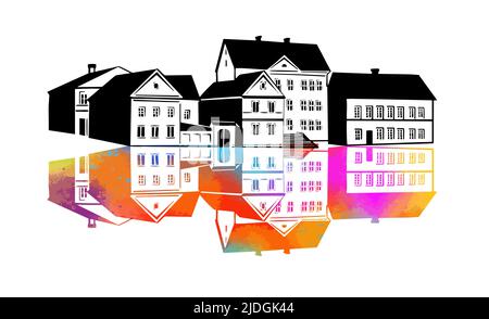 Les maisons colorées et noires. Banlieue Trinity. Illustration vectorielle Illustration de Vecteur