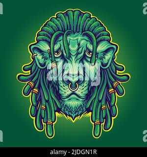 Tête de lion fraîche avec des illustrations vectorielles Dreadlock pour votre logo de travail, t-shirt de marchandise, autocollants et dessins d'étiquettes, affiche, cartes de vœux Illustration de Vecteur