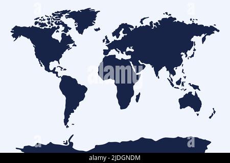 Schéma de la carte du monde. Continent modèle simplifié de silhouettes pour le site Web, le fond, l'inphographie. Amérique du Nord, Afrique, Europe, Asie, Australie, Illustration du vecteur des terres principales de l'Antarctique Illustration de Vecteur