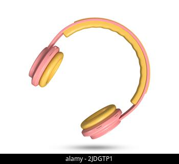 Icône casque d'écoute 3D. Casque audio avec touches roses. casque sans fil 3d avec style minimaliste. Écouter de la musique gadget. Instruments de musique audio. Banque D'Images
