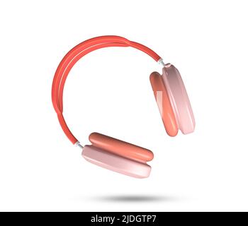 Icône casque d'écoute 3D. Casque audio avec touches roses. casque sans fil 3d avec style minimaliste. Écouter de la musique gadget. Instruments de musique audio. Banque D'Images