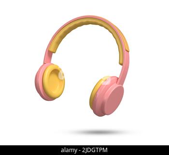 Icône casque d'écoute 3D. Casque audio avec touches roses. casque sans fil 3d avec style minimaliste. Écouter de la musique gadget. Instruments de musique audio. Banque D'Images