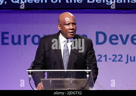 Bruxelles, Belgique, le 21 juin 2022. Le roi Letsie III du Lesotho photographié pendant les Journées européennes du développement avec la Reine belge comme défenseur des objectifs des Nations Unies en matière de développement durable, à Bruxelles, le mardi 21 juin 2022. BELGA PHOTO BRUNO FAHY Banque D'Images