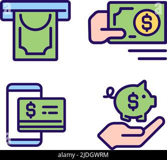 Gestion des finances de l'entreprise ensemble d'icônes de couleur RVB pixel Perfect Illustration de Vecteur