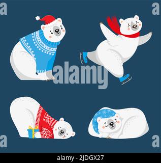 Christmas polar bears collection position and pose Illustration de Vecteur