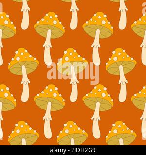 Motif sans couture style 70s de jolis champignons Illustration de Vecteur