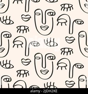 Une ligne en dessinant une face abstraite sans couture Illustration de Vecteur