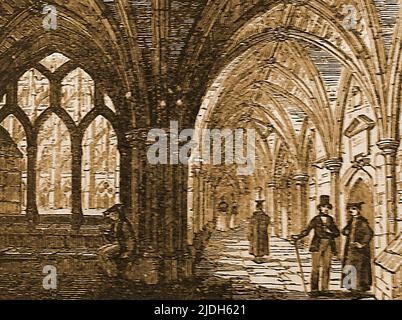 Une vue victorienne d'une partie des cloîtres à Westminster Abbey, Londres, Royaume-Uni Banque D'Images