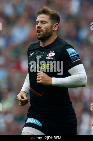 LONDRES ANGLETERRE - JUIN 18 : Elliot Daly de Saracens pendant Gallagher English Premiership final entre Saracens contre Leicester Tigers à Twickenham Banque D'Images