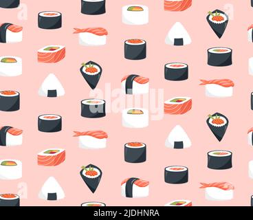 Motif sans coutures et motif sushi. Illustrations vectorielles mignonnes Illustration de Vecteur