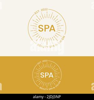 Style rétro Beauty Spa avec logo estampille Sun. Convient pour la dermatologie cosmétique Beauté Medi Spa thérapie médecine salon marque commerciale Illustration de Vecteur