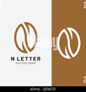 Modèle de logo lettre initiale N Coffee Bean. Adapté pour café Mocha boisson Shop café Cafetaria Restaurant Bar entreprise marque commerciale Illustration de Vecteur