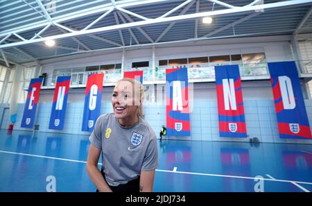 Alex Greenwood, d'Angleterre, parle aux médias pendant la journée des médias à St George's Park, Burton-upon-Trent. Date de la photo: Mardi 21 juin 2022. Banque D'Images