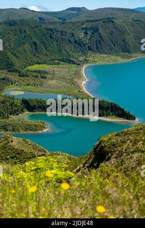 Açores, vue incroyable sur Lagoa do Fogo, île de Sao Miguel aux Açores, Portugal. Banque D'Images