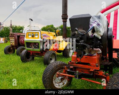 Une exposition de tracteurs de jardin d'époque au Launceston Steam & Vintage Rally, Cornwall, Royaume-Uni Banque D'Images