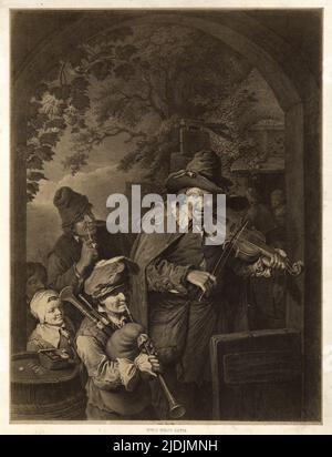 Les Musiciens Ambulants, 1764 / 1858. Reproduction par Bisson Frères (1852 - 1863) d'une gravure de Johann Georg Wille (1715 - 1808) d'après une peinture de Christian Wilhelm Ernst Dietrich (1712 - 1774), 1764 Banque D'Images