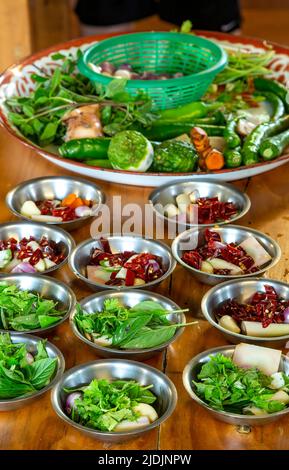 Ingrédients pour la cuisine thaïlandaise, Thai Farm Cooking School, près de Chiang Mai, Thaïlande Banque D'Images