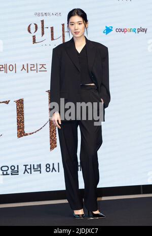 Séoul, Corée du Sud. 21st juin 2022. L'actrice Jung Eun-chae, pose pour des photos lors d'une conférence de presse pour promouvoir le film de la série Coupangplay 'Anna' à Séoul, Corée du Sud sur 21 juin 2022. Le film doit être sorti en Corée du Sud sur 24 juin. (Photo de Lee Young-ho/Sipa USA) crédit: SIPA USA/Alay Live News Banque D'Images