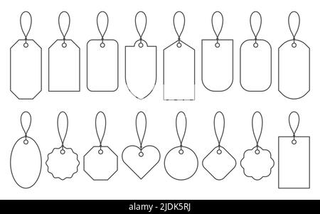 Étiquette modèle de formulaire vierge solde ensemble de lignes noires. Un badge simple remplit le texte du tableau de contour de l'autocollant d'information. Signet livre papier boîte cadeau lettre mise en page petite grande note différente isolée sur blanc Illustration de Vecteur