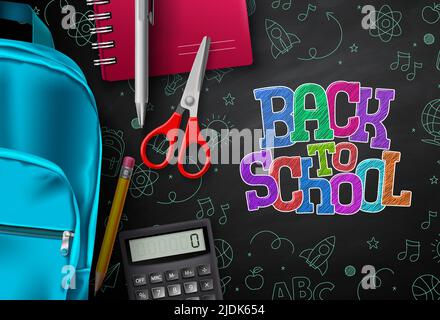 Retour à l'école vecteur fond. Retour au texte de l'école en tableau noir espace vide avec des éléments d'éducation d'apprentissage. Illustration vectorielle. Illustration de Vecteur
