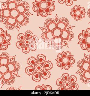 Motif vectoriel sans couture à motif floral indien. Motif rouge décoratif henné mehndi inspiré des éléments de fleurs et imprimé répété. Illustration de Vecteur