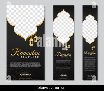 ensemble de bannières web du ramadan de taille standard avec un emplacement pour les photos.Modèle de Ramadan. Illustration vectorielle Illustration de Vecteur