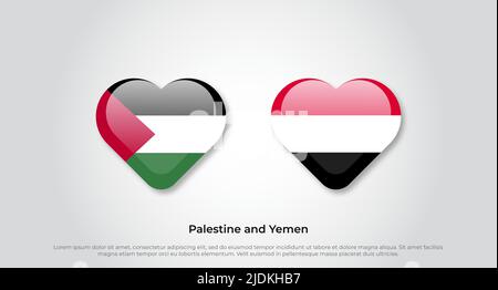 Symbole de l'amour de la Palestine et du Yémen.Icône de l'indicateur cardiaque.Illustration vectorielle Illustration de Vecteur