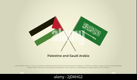 Drapeaux croisés de la Palestine et de l'Arabie Saoudite.Couleurs officielles.Proportion correcte Illustration de Vecteur