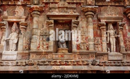 Sculpture de Lord Ganesha et de Hindou Gods sur le temple d'Airavatesvara, Darasuran, Kumbakonam, Tamilnadu, Inde. Banque D'Images