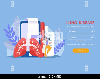 La carte médicale du médecin des poumons humains et connectez-vous sous forme d'illustration vectorielle plate sur fond bleu Illustration de Vecteur