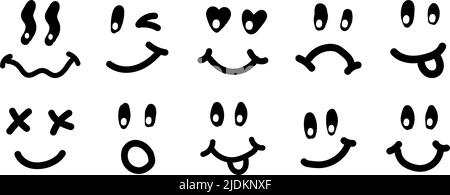 Y2K Smile illustration vintage. Logo rétro psychédélique fondu visage sourire. Souriez. Bonne humeur. Autocollant emoji positif. Vecteur groovy emoji visage. Symbole de face. Illustration de Vecteur