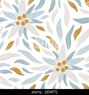 Edelweiss. Motif sans couture dans des couleurs pastel avec fleurs edelweiss sur fond blanc. Illustration du vecteur de stock. Illustration de Vecteur