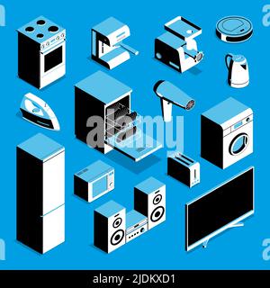 Ensemble de couleurs isométriques d'arbres pour appareils ménagers avec images isolées de machines domestiques pour illustration vectorielle à usage domestique Illustration de Vecteur