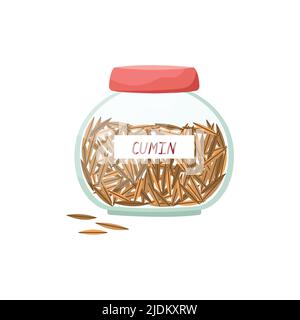 Illustration vectorielle d'un pot en verre avec graines de cumin. Épices. Illustration de Vecteur