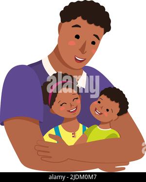 Papa embrasse son fils et sa fille. Bonne famille. L'homme passe du temps avec les enfants. Journée internationale des pères, journée des hommes. Éducation et soins. Illustrations vectorielles de dessins animés à plat Illustration de Vecteur