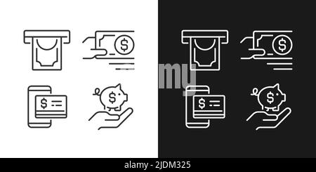 Gestion des finances de l'entreprise pixels icônes linéaires parfaites pour le mode sombre et clair Illustration de Vecteur