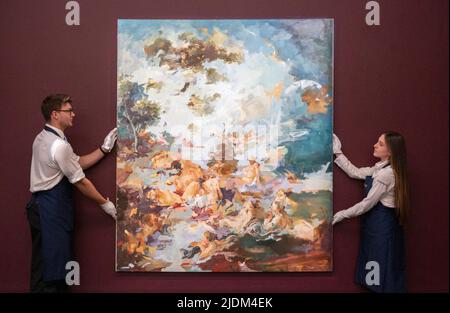 Sotheby’s, Londres, Royaume-Uni. 22 juin 2022. Aperçu de l'art britannique : l'enchère de soirée Jubilé aura lieu le 29 juin. Image: Flora Yukhnovich, chair de Boucher, 2017, estimation de £200 000-300 000. Crédit : Malcolm Park/Alay Live News. Banque D'Images