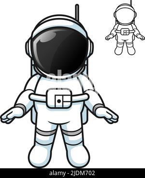 Adorable astronaute flottant dans l'espace avec dessin d'art noir et blanc, espace extra-atmosphérique scientifique, illustration de personnages vectoriels Illustration de Vecteur