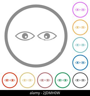 Observer les yeux pour délimiter les icônes de couleur plate dans des contours ronds sur fond blanc Illustration de Vecteur
