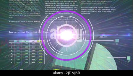 Image de la lumière dans le cercle de traitement sur le graphique et les données scientifiques Banque D'Images
