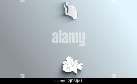 Carte géographique d'Antigua-et-Barbuda avec paroisses et dépendances avec comtés avec ombres Banque D'Images