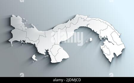 Carte géographique du Panama avec provinces avec comtés avec régions avec ombres Banque D'Images