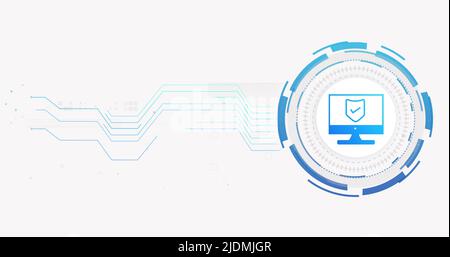 Image du réseau de connexions et de l'ordinateur avec blindage sur fond blanc Banque D'Images