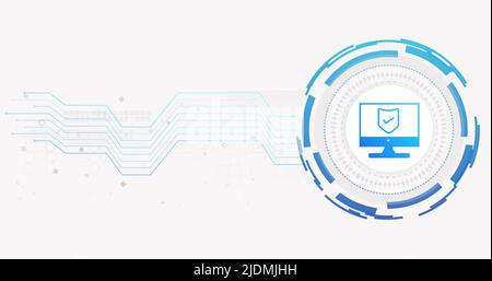 Image du réseau de connexions et de l'ordinateur avec blindage sur fond blanc Banque D'Images